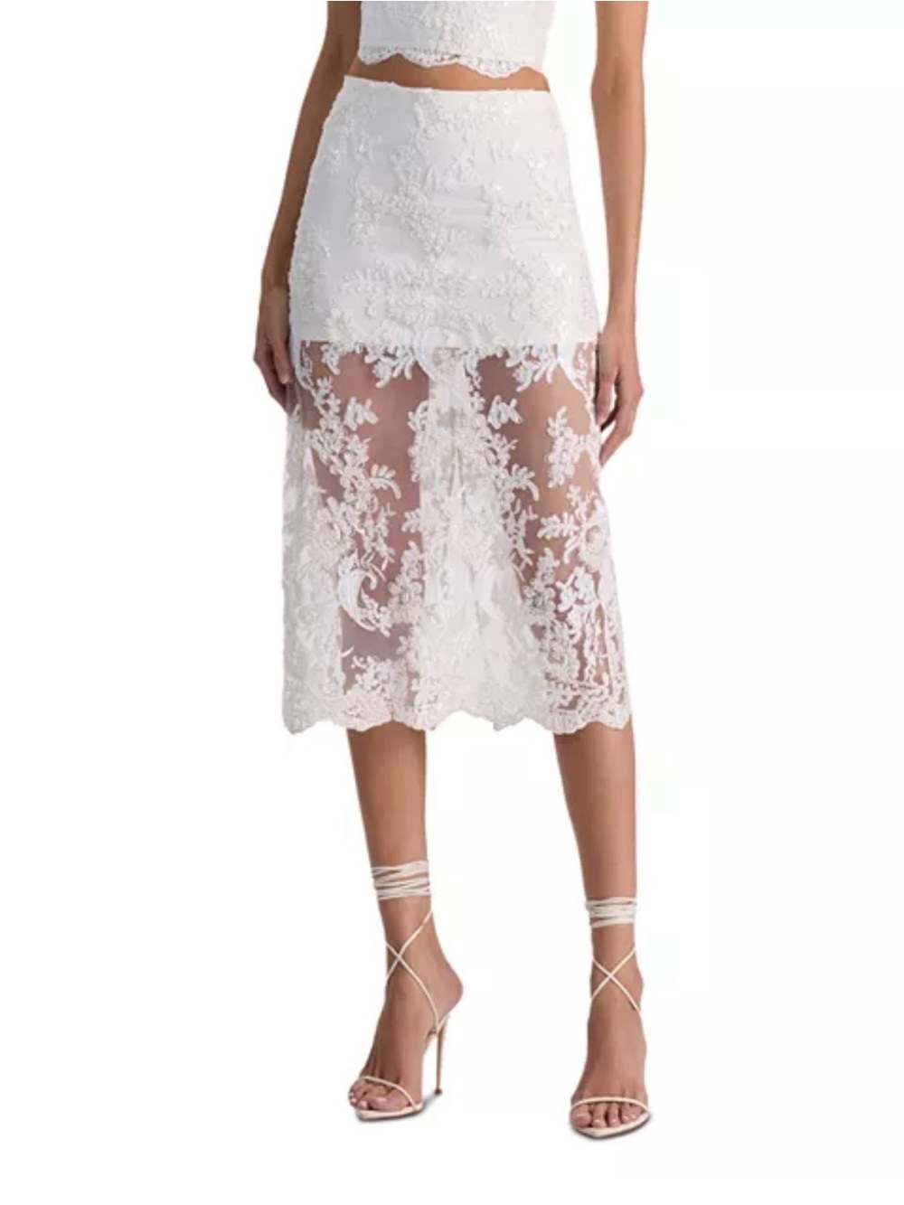 Alice + Olivia White Lace Sheer Midi Skirt